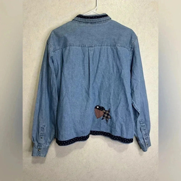 Women’s Denim Patches Patriotic US American Flag Button Down Shirt Top Large - Picture 3 of 10